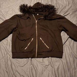 Black Faux Fur Hooded women jacket
